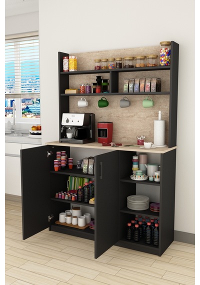 Asra Trend Kahve Köşesi KAHVE02 %100 MDF Çok Amaçlı Mutfak Dolabı Kiler Antrasit - Sidon Asra Trend Kahve Köşesi KAHVE02 %100 MDF Çok Amaçlı Mutfak Dolabı Kiler Antrasit - Sidon