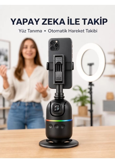 Telefon Ve Kamera Uyumlu 360 Otomatik Yüz Takipli Akıllı Masa Tripodu Gimbal - Mh-hs6907-6447