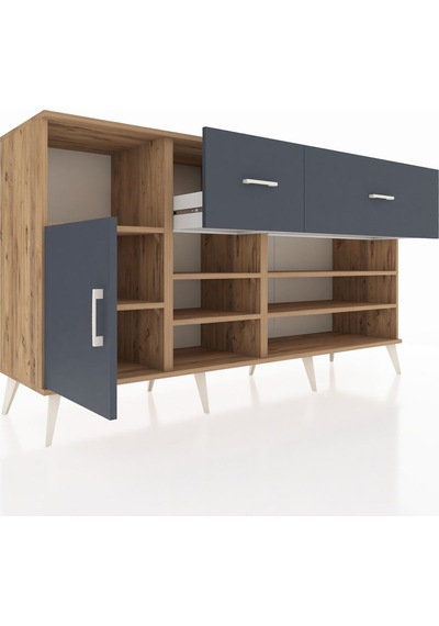 Kronos Konsol 6 Raflı 2 Çekmeceli Tek Kapaklı 176x59x99 Çam-antr Çam-antrasit