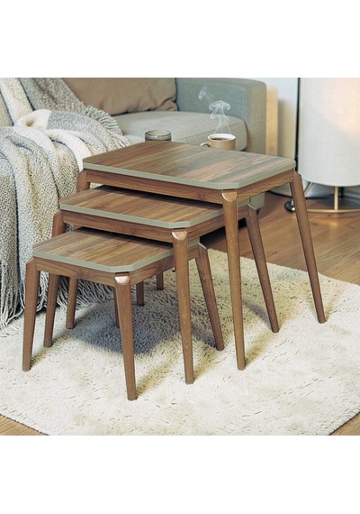 Msy Home Roma 3 Lü Pratik İç İçe Geçen Zigon,yan,orta Sehpa Mdf Modern Sehpa Takımı Ceviz
