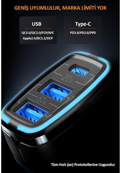 Usams US-CC126 PD Type-C + 2XUSB-A 80W Çakmaklık Hızlı Şarj Cihazı
