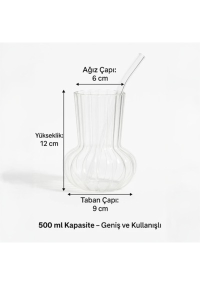Minimal Borosilikat Cam Vazo, 500 Ml Ters Mantar Model Şeffaf