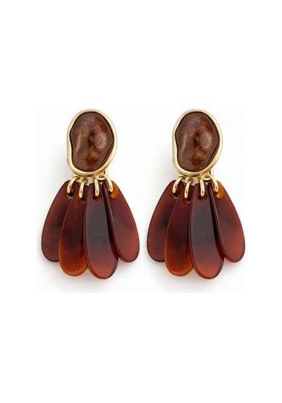 Amber Damla Taşlı Gold Detaylı Sallantılı Küpe Bohem Şık Tasarım Bordo