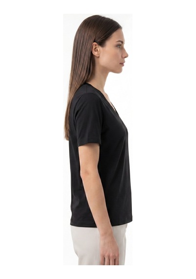 Goffra Kadın Vision V Yaka Premium Kalite Yoğun Dokulu Pamuklu T-shirt Siyah W102-r0220-09