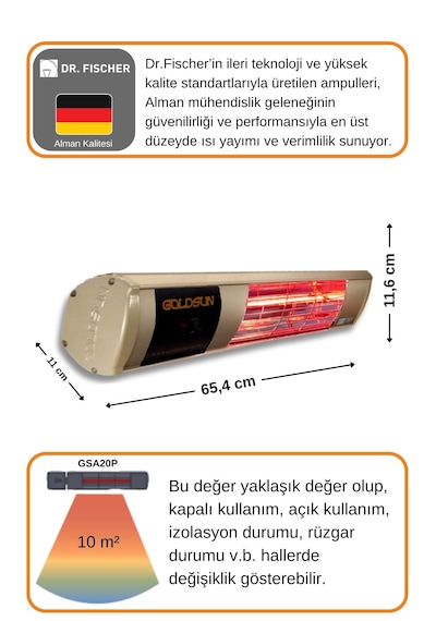 Aqua Plus 2000 Watt Gsa20p Kumandalı Suya Dayanıklı Elektrikli İnfrared Isıtıcı-bej