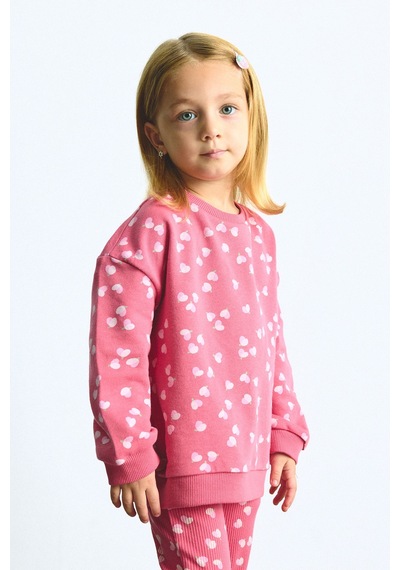 Defacto Kalp Desenli Sweatshirt Esnek Belli İspanyol Paça Tayt 2li Takım Kız Bebek I3663a526wnrd60 Kırmızı-rd60