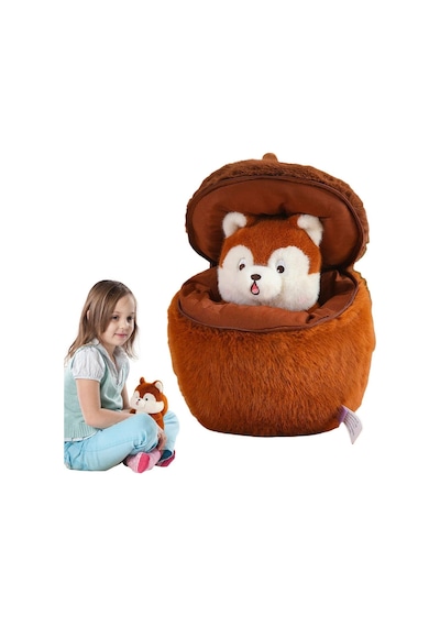 Fındık İçinde Sincap Peluş Oyuncak Büyük Boy Uyku Arkadaşı Yastık Peluş Fermuarlı Özel Seri