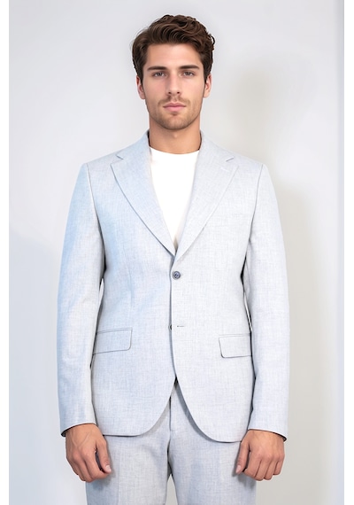 Açık Gri Slim Fit İki Düğmeli Keten Görünümlü Erkek Takım Elbise - Wessi Açık Mavi