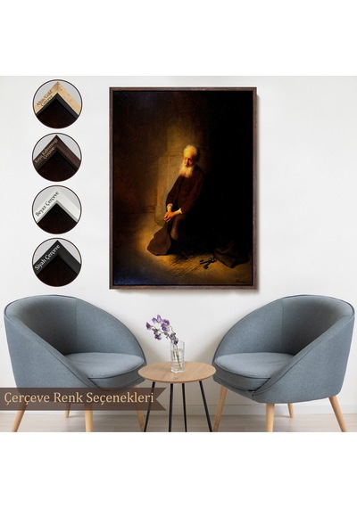 Ahşap Çerçeveli Rembrandt Van Rijn - Hapishanedeki Havari Aziz Peter Diz Çökmüş Tablo-7410
