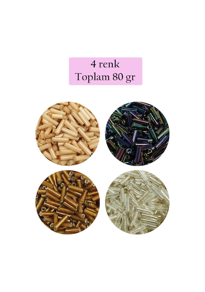 Uzun Boru Kesme Boncuk Çap 2mm Uzunluk 10 Mm - 4 Renk - Toplam 80 Gram - Bnc427