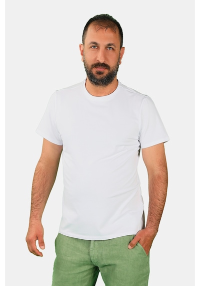 Erkek Bisiklet Yaka Kısa Kollu Tişört Beyaz