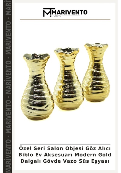 Özel Seri Salon Objesi Göz Alıcı Biblo Ev Aksesuarı Modern Gold Dalgalı Gövde Vazo Süs Eşyası