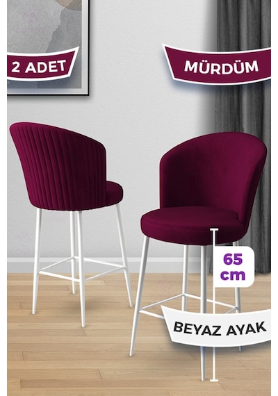 Canisa Alte Serisi 2 Siyah Sandalye 65 Cm Ada Mutfak Bar Sandalyesi Babyface Kumaş Beyaz Metal Ayaklı Sandalye Siyah Ayaklar Beyaz