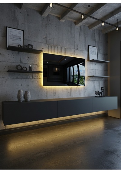 Resital Duvara Monte Ledli 270 Cm Tv Ünitesi Duvar Raflı - Ll6036 Antrasit