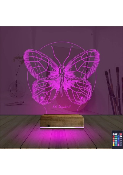 Luvivia Kelebek Kişiye Özel 3d Lamba - Masa Gece Lambası V2 Şeffaf