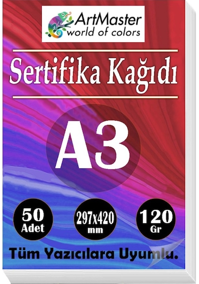 A3 Sertifika Kağıdı 50 Adet 120 Gram Kalın Fotokopi Kağıdı Tüm Yazıcılara Uyumlu 29.7x42 Cm Kalın Baskı Kağıdı