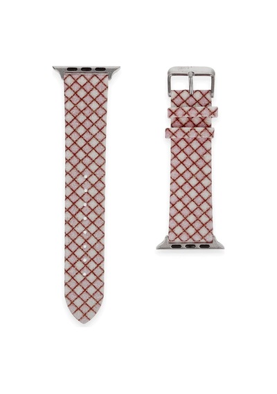 Newface - 588 - Apple Watch Uyumlu 42mm Karo Motif Kordon - Csmo-tex - - Pembe