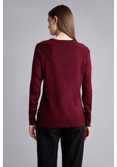 Defacto Ultra Yumuşak Relaxed Fit Basıc Bordo Kadın Kazak I6913az/br375