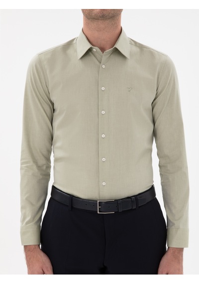 Cacharel Haki Slim Fit Pamuklu Oxford Gömlek Yeşil
