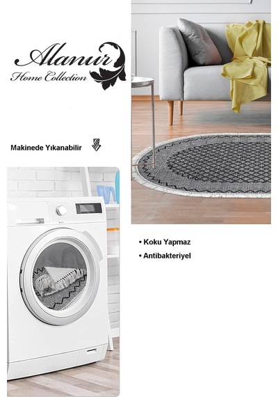 Dekoreko Kaymaz Taban Djt Salon Halısı Trend Saçaklı Oval Modern M5001 gri