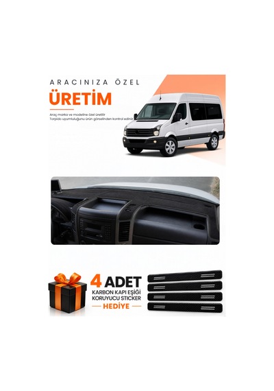 Volkswagen Crafter 2012-2019 Uyumlu Torpido Koruma Örtüsü Oto Kılıfı - Siyah