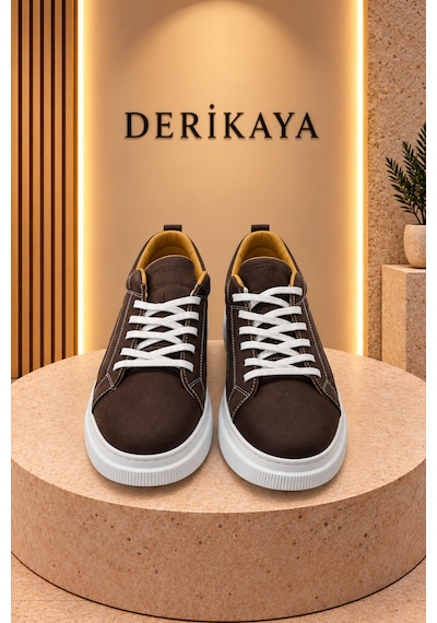 Deri Kaya Erkek Nubuk Deri Bağcıklı Günlük Sneaker Spor Ayakkabı Kahverengi