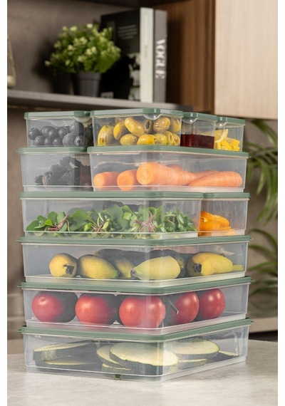 Vienev 13'lü Buzdolabı Dondurucu Organizer + Saklama Kabı Yeşil 6 x 350ml 2x 1,65lt 3x 3,5lt 2x 1,75lt Yeşil