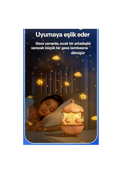 Atlı Karınca Tavşan Temalı Projektör Gece Lambası Işıklı Tavşan Projeksiyon Lamba Çocuk Gece Lamba Pembe