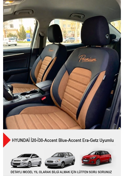 Premium Serisi Lüks Keten Oto Koltuk Kılıfı Hyundai İ20-i30-accent-blue-era-getz Uyumlu Taba