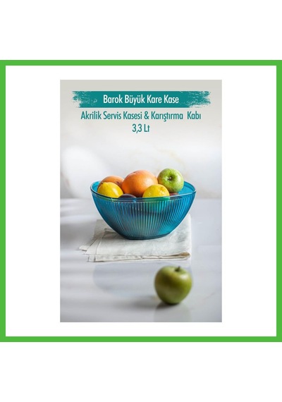 Vaveni Akrilik Barok Aquamarin Büyük Kare Meyve & Salata Kasesi & Karıştırma Kabı / 3,3 Lt Cam Değildir Arz