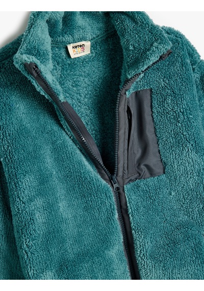 Koton Fermuarlı Polar Sweatshirt Dik Yaka Uzun Kollu Cep Detaylı Mavi 5wkb10570tk Mavi