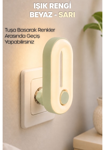 Gece Lambası Halka Tip 2 Mod Sarı-beyaz Işık Tuşlu Koridor Hol Işığı Uyuma Işığı Yeşil K6760 Sari