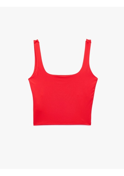 Koton Kare Yaka Slim Fit Kalın Askılı Crop Üst Kırmızı 6sak10228ek