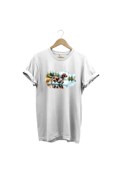 Avcılık Hunting Av Köpeği Baskılı %100 Pamuk Regular Fit T-shirt Beyaz