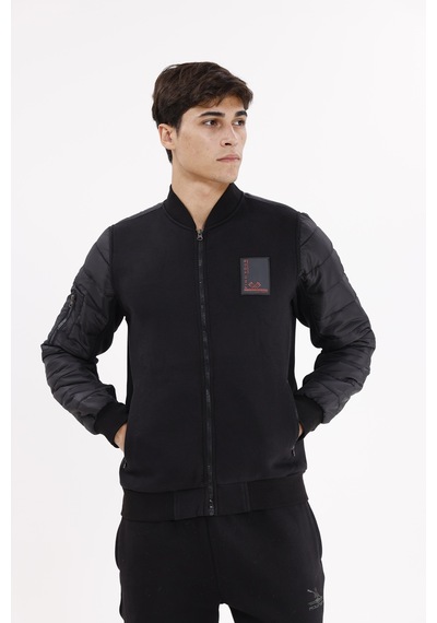 Rowinger Kapitone Ön Panel Detaylı Polo Yakalı Cepli Rahat Kalıp Uzun Kollu Sweatshirt Black
