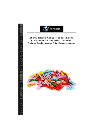 100'lü Renkli Ahşap Mandal 2.5cm 12'li Paket-1200 Adet Tasarım Detayı Resim Asma Oda Dekorasyonu