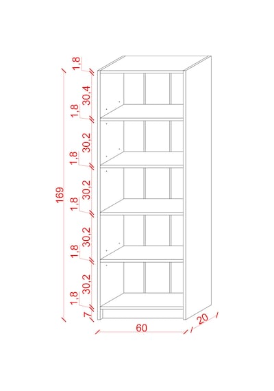 Asra Trend 5 Raflı Kitaplık K002 %100 MDF Modern Ofis Çalışma Odası Dosya Rafı Petra