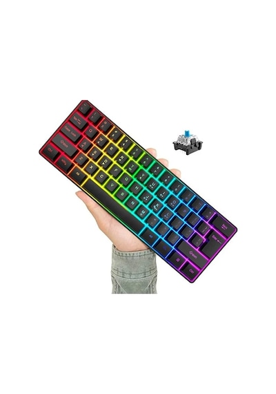 Blue Switch Mini Rgb Oyun Klavyesi Gaming Mekanik 62 Tuşlu 18 Rgb Led Usb Type-c Kablo