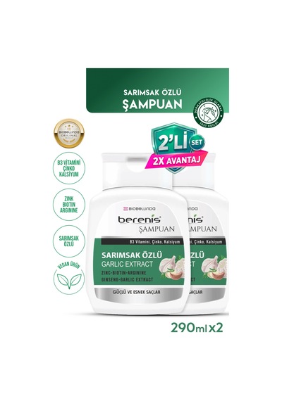 Berenis Sarımsak Özlü Şampuan 290 Ml Daha Güçlü Saçlar İçin 2'li Set Kuru
