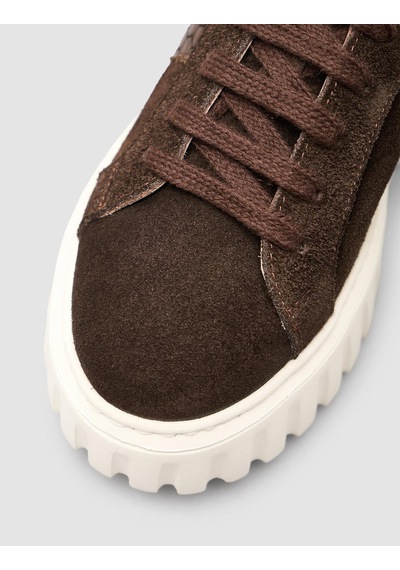 Süet Bağıcıklı Kroko Kahverengi Kadın Sneaker Ayakkabı Kahverengi