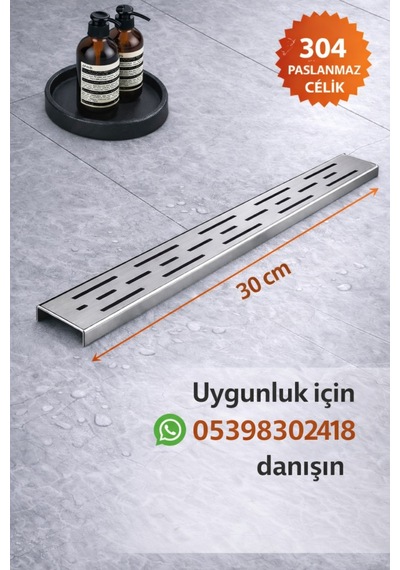 30 Cm Lineer Duş Gider Izgarası 304 Paslanmaz Çelik 5 Cm Genişlik Üst Kanal Izgarası
