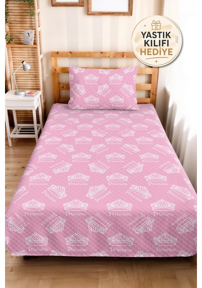 Evimde Bambaşka Pembe Taç Temalı Kız Çocuk Pike Takımı-prenses Konseptli Beyaz Bebek Odası Yatak Örtüsü-160x220  CM