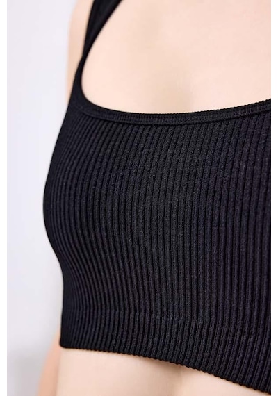Cottonhill Premium - Kadın Siyah Seamless Kare Yaka Crop Top Büstiyer Siyah