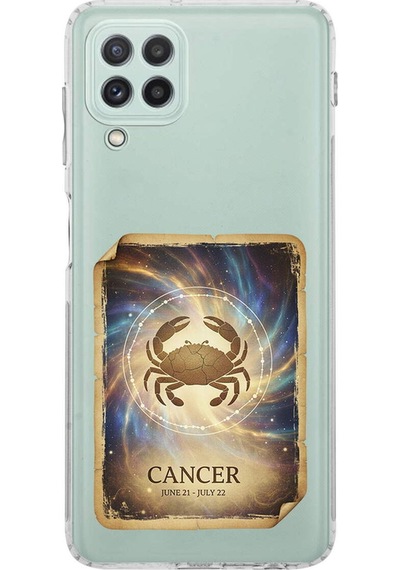 Samsung Galaxy A22 İle Uyumlu Burç Kartları Yengeç Tasarımlı Şeffaf Silikon Kılıf Şeffaf