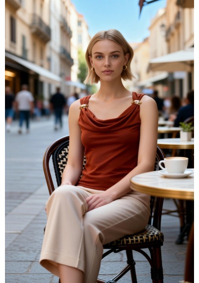 Benerly Kadın Bluz Degaje Yaka Kalın Askılı Kolsuz Örme Fitted Vücuda Otu Kiremit Benerly Kadın Bluz Degaje Yaka Kalın Askılı Kolsuz Örme Fitted Vücuda Otu Kiremit