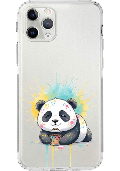 Apple Uyumlu iPhone 11 Pro İle  Splash Panda Tasarımlı Kamera Korumalı Şeffaf Silikon Kılıf 051i