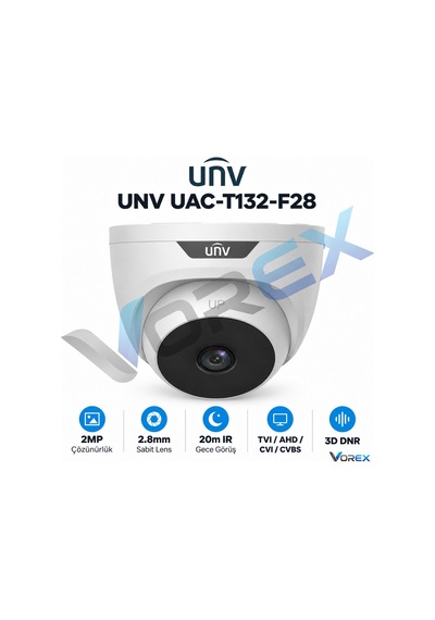 Unv Uac-t132-f28 2mp 1080p 2.8mm 20m Ir Gece Görüşlü Analog Turret Dome Güvenlik Kamerası