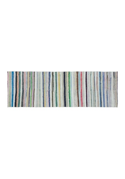 El Dokuması Vintage Yün-pamuk Çizgili Çaput Halı 32218 131 X 396 Cm Çok Renkli