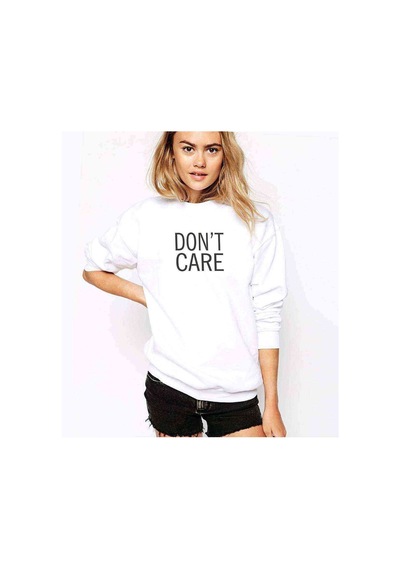 Don'T Care Baskılı Beyaz Kadın Sweatshirt