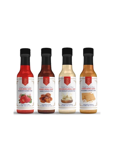 Nish Çilek, Karamel, Beyaz Çikolata, Petibör Aromalı Şurup 4x250 Ml - Pet Şişe